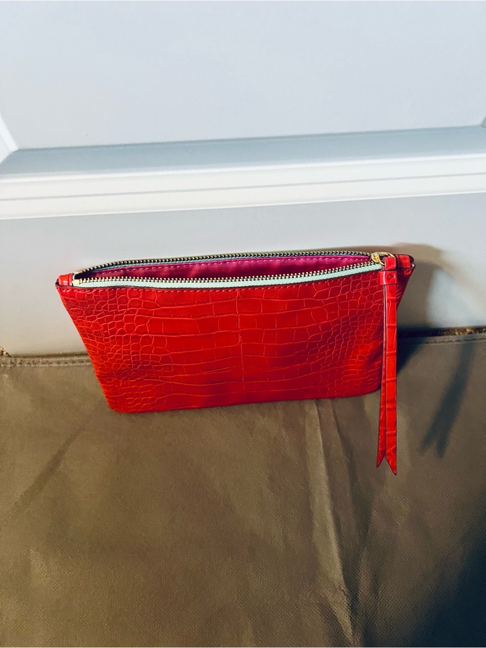 Banana Republic Red Croc-Embossed Clutch - Picture 10 of 11
